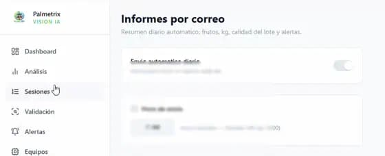 Configuración del envío automático diario de informes por correo en Palmetrix